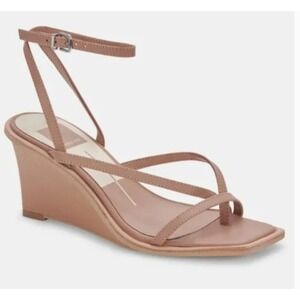 Dolce Vita Tan Leather Gemini Wedge Sandals Square Toe Ankle Strap Women sz 6